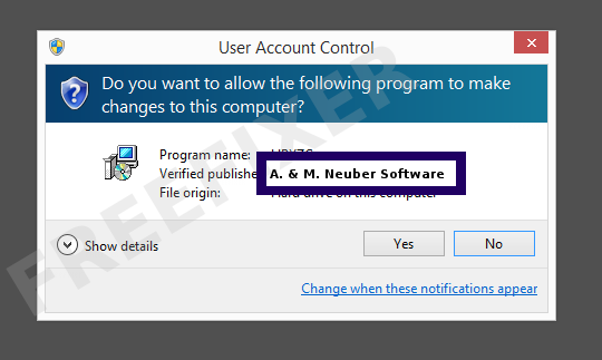 Screenshot where A. & M. Neuber Software appears as the verified publisher in the UAC dialog
